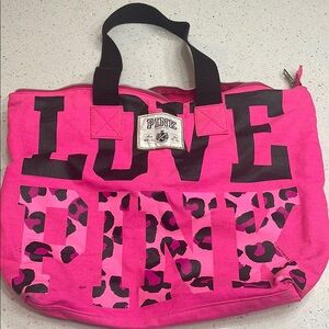 PINK Victoria's Secret Pink and Black Tote Bag with Leopard Print